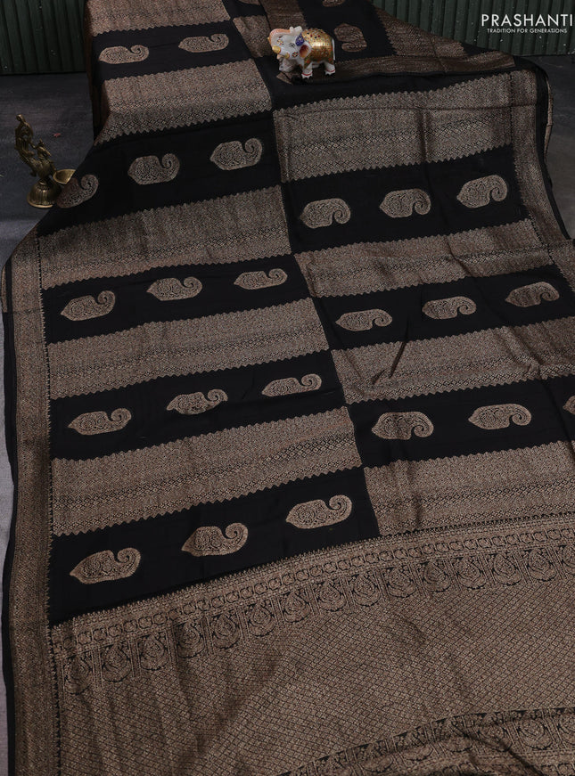 Black Banarasi Semi Raw Silk Saree - Butta style