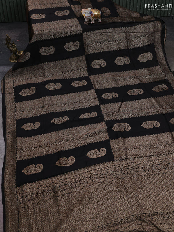 Black Banarasi Semi Raw Silk Saree - Butta style