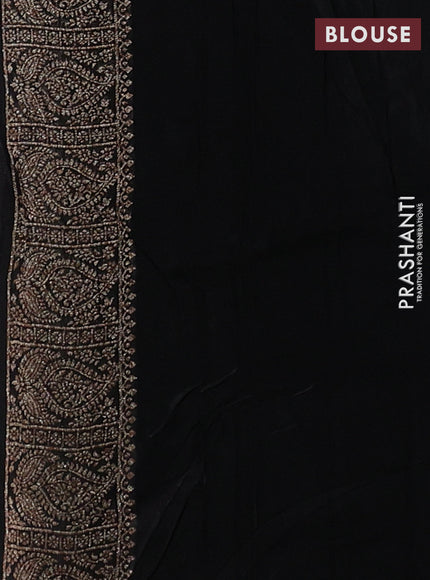 Black Banarasi Semi Raw Silk Saree - Butta style