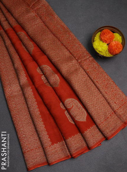 Rust Banarasi Semi Raw Silk Saree - Butta style