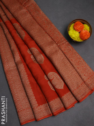 Rust Banarasi Semi Raw Silk Saree - Butta style