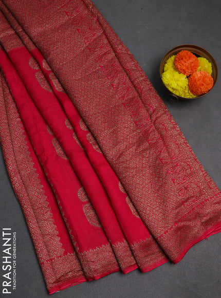 Pink Banarasi Semi Raw Silk Saree - Butta style