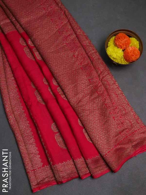 Pink Banarasi Semi Raw Silk Saree - Butta style