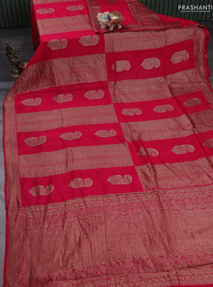Pink Banarasi Semi Raw Silk Saree - Butta style