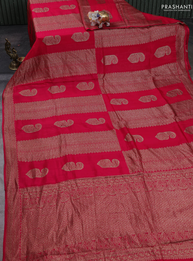 Pink Banarasi Semi Raw Silk Saree - Butta style
