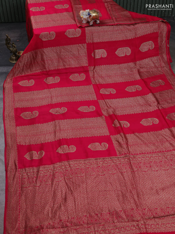 Pink Banarasi Semi Raw Silk Saree - Butta style