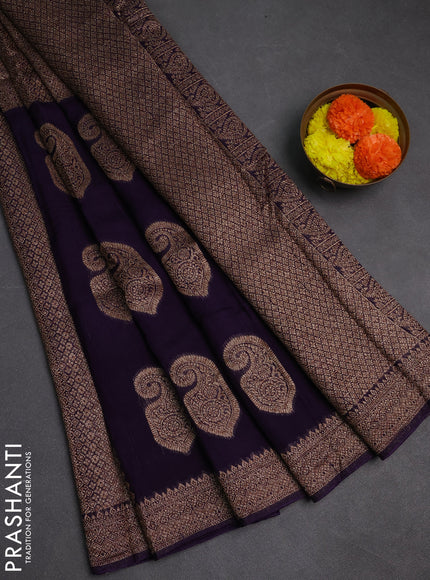Violet Banarasi Semi Raw Silk Saree - Butta style