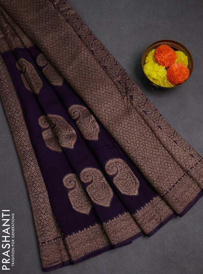 Violet Banarasi Semi Raw Silk Saree - Butta style