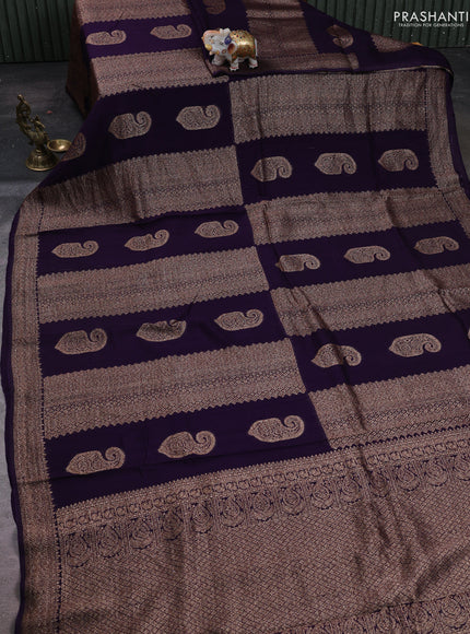 Violet Banarasi Semi Raw Silk Saree - Butta style