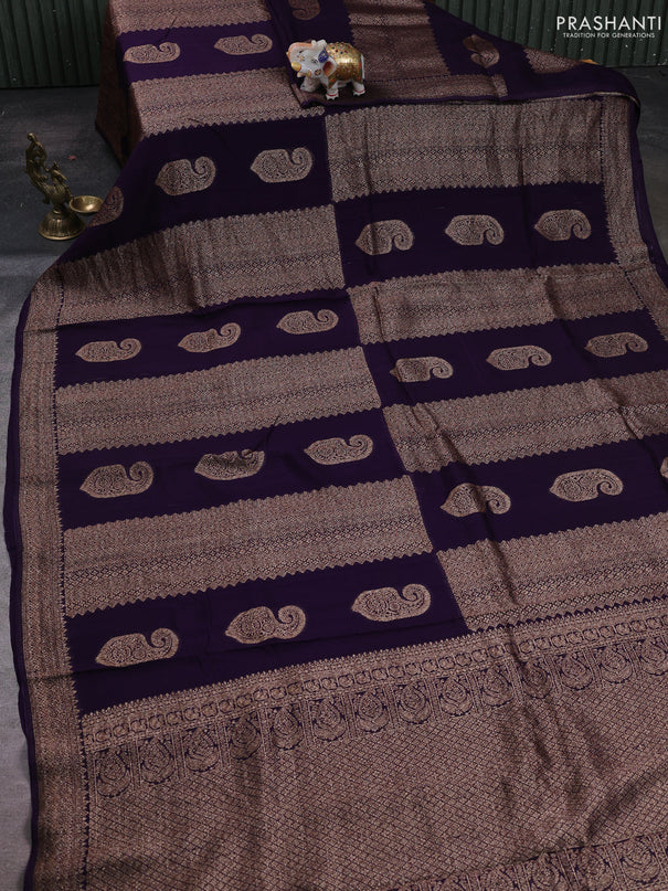 Violet Banarasi Semi Raw Silk Saree - Butta style