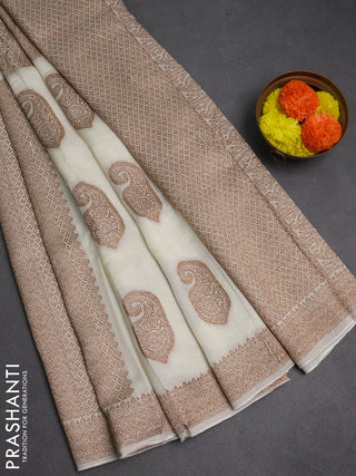 Off White Banarasi Semi Raw Silk Saree - Butta style