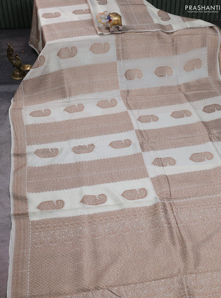 Off White Banarasi Semi Raw Silk Saree - Butta style