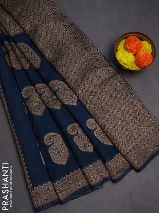 Peacock Blue Banarasi Semi Raw Silk Saree - Butta style