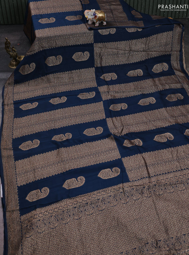 Peacock Blue Banarasi Semi Raw Silk Saree - Butta style
