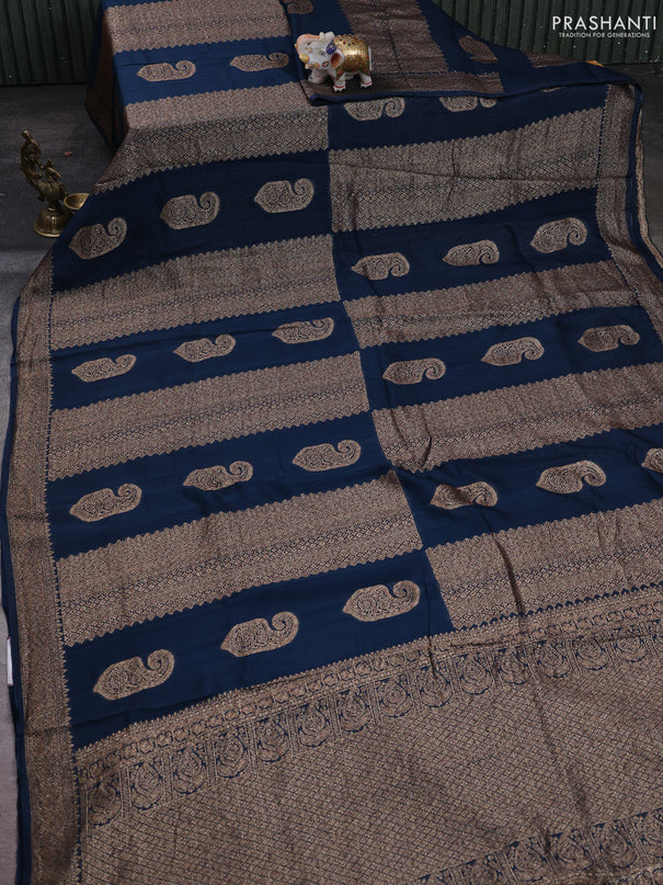 Peacock Blue Banarasi Semi Raw Silk Saree - Butta style