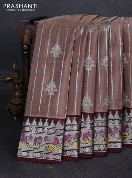 Pastel Brown & Deep Maroon Venkatagiri Silk - Zari Weaves