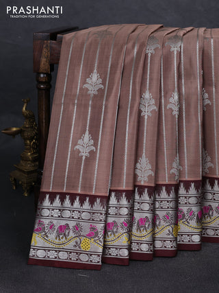 Pastel Brown & Deep Maroon Venkatagiri Silk - Zari Weaves