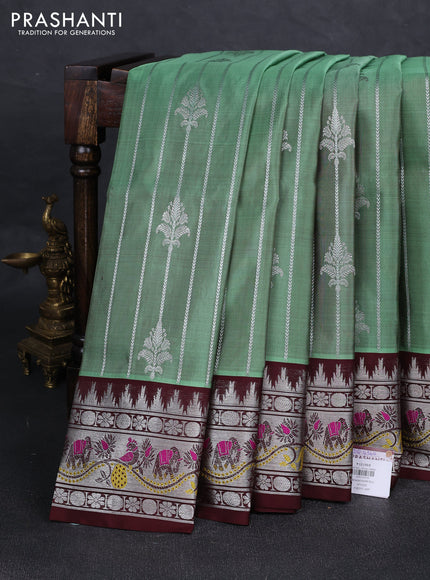 Pastel Green & Deep Maroon Venkatagiri Silk - Zari Weaves