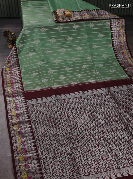 Pastel Green & Deep Maroon Venkatagiri Silk - Zari Weaves