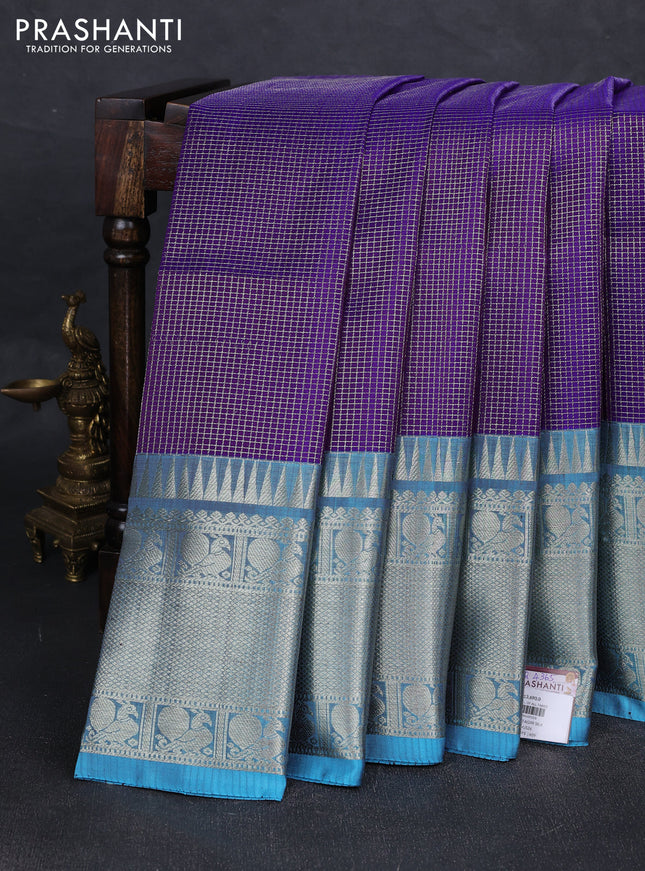 Violet & Blue Venkatagiri Silk - Zari Checks