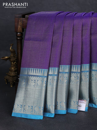Violet & Blue Venkatagiri Silk - Zari Checks