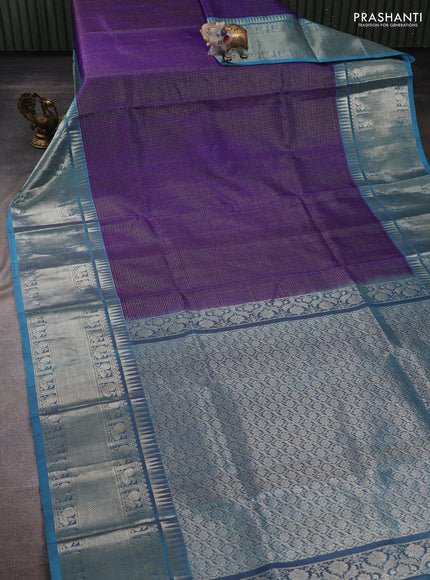 Violet & Blue Venkatagiri Silk - Zari Checks