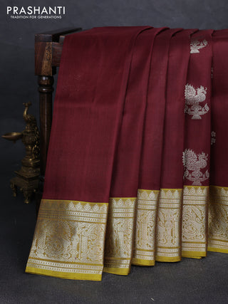 Maroon & Mustard Green Venkatagiri Silk - Zari Buttas