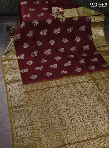 Maroon & Mustard Green Venkatagiri Silk - Zari Buttas