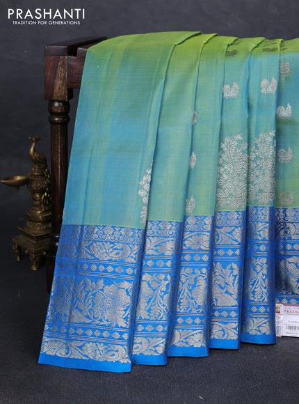 Teal Green & Cs Blue Venkatagiri Silk - Zari Buttas