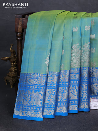 Teal Green & Cs Blue Venkatagiri Silk - Zari Buttas