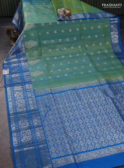 Teal Green & Cs Blue Venkatagiri Silk - Zari Buttas