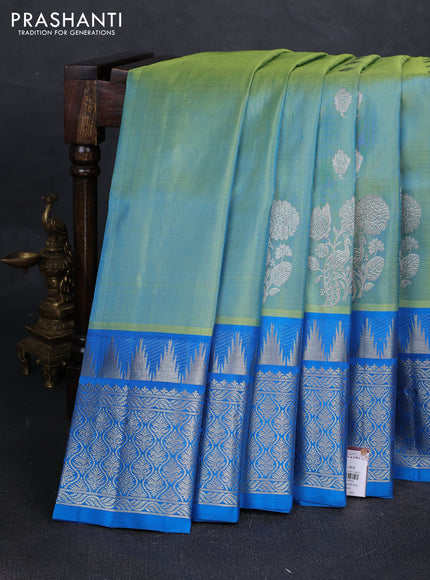 Teal Green & Cs Blue Venkatagiri Silk - Zari Buttas