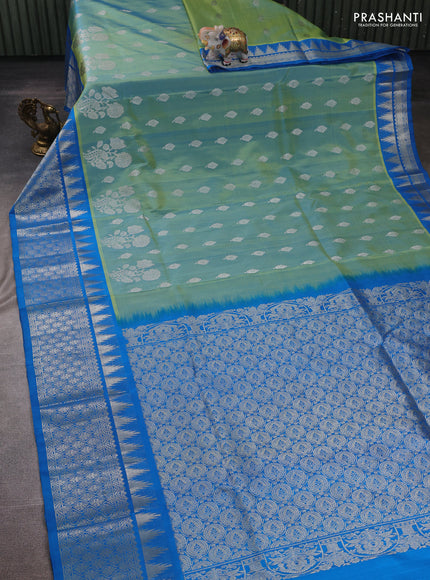 Teal Green & Cs Blue Venkatagiri Silk - Zari Buttas