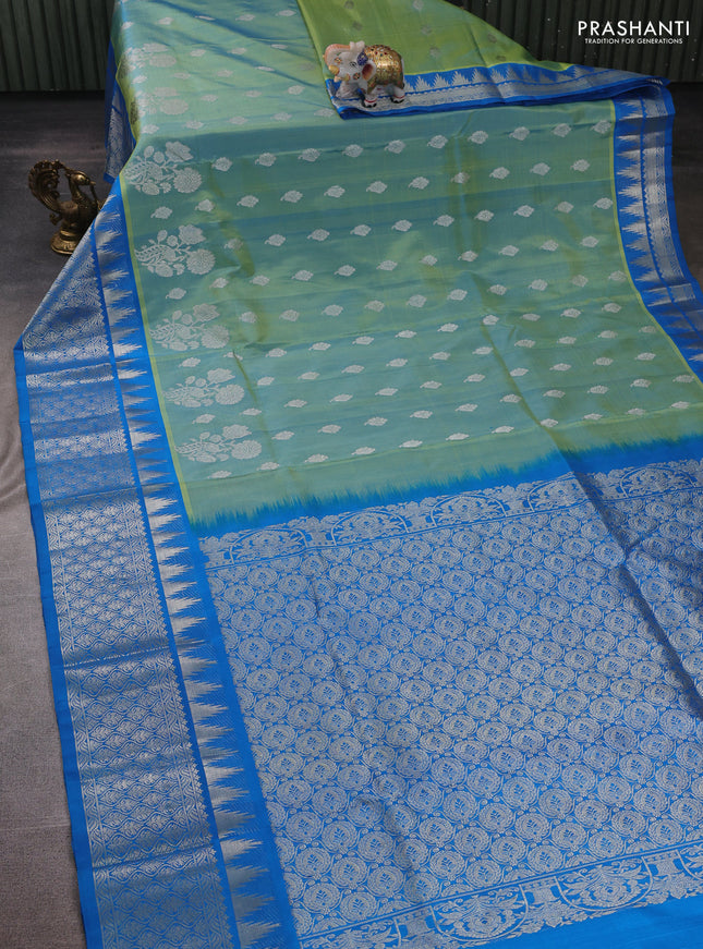 Teal Green & Cs Blue Venkatagiri Silk - Zari Buttas