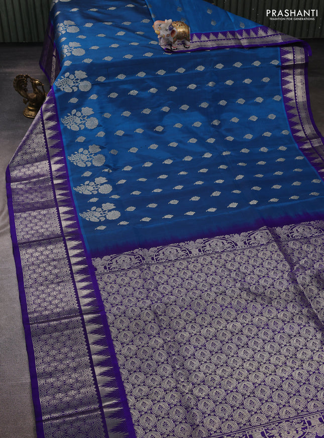 Blue & Violet Venkatagiri Silk - Zari Buttas