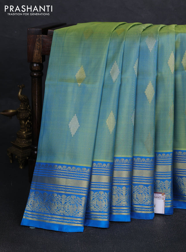 Teal Green & Cs Blue Venkatagiri Silk - Jamdani Buttas