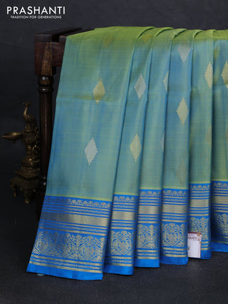 Teal Green & Cs Blue Venkatagiri Silk - Jamdani Buttas