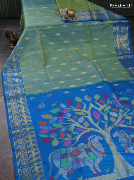 Teal Green & Cs Blue Venkatagiri Silk - Jamdani Buttas