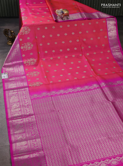 Peach Pink & Pink Venkatagiri Silk - Zari Buttas