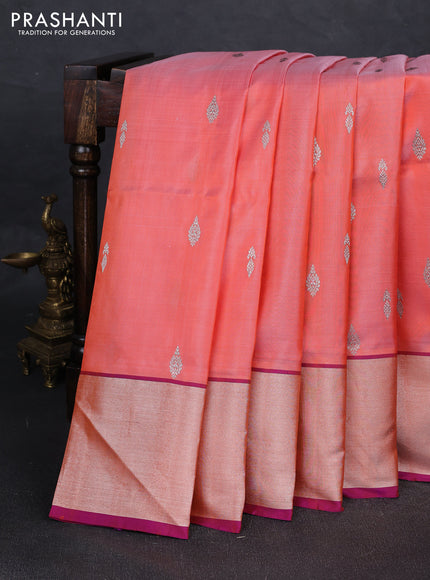 Peach  & Purple Venkatagiri Silk - Zari Buttas
