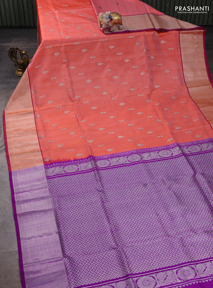 Peach  & Purple Venkatagiri Silk - Zari Buttas