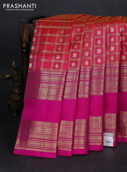 Peach Pink & Pink Venkatagiri Silk - Zari Checks