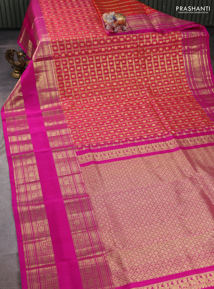 Peach Pink & Pink Venkatagiri Silk - Zari Checks