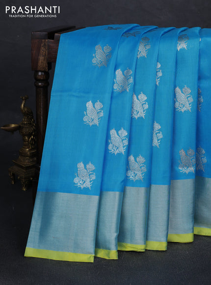 Light Blue & Lime Green Venkatagiri Silk - Zari Buttas