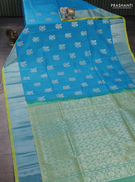 Light Blue & Lime Green Venkatagiri Silk - Zari Buttas