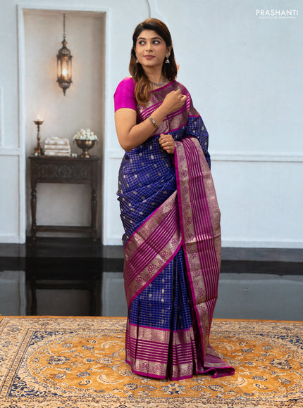 Violet & Magenta Pink Venkatagiri Silk - Zari Checks