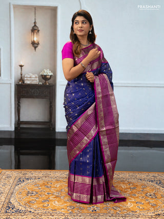 Violet & Magenta Pink Venkatagiri Silk - Zari Checks