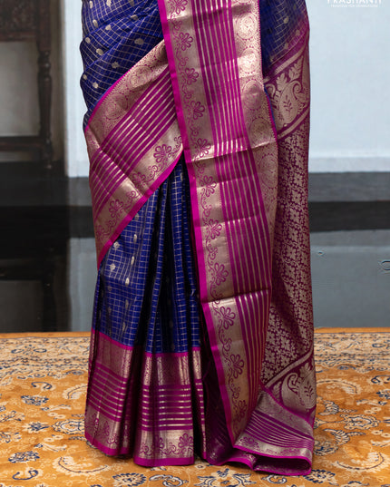 Violet & Magenta Pink Venkatagiri Silk - Zari Checks