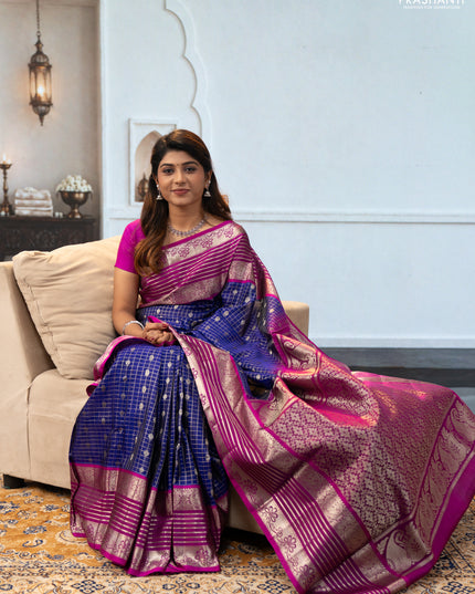 Violet & Magenta Pink Venkatagiri Silk - Zari Checks