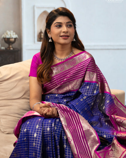 Violet & Magenta Pink Venkatagiri Silk - Zari Checks